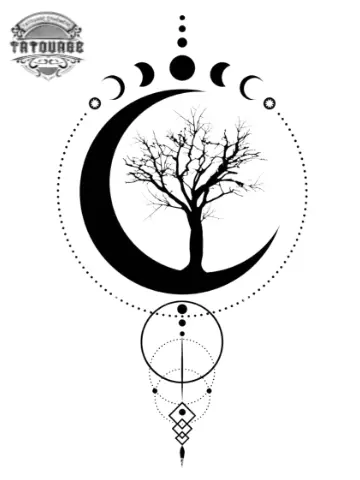 Tatouage éphémère arbre lune