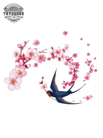 tatouage ephemere cerisier avec un oiseau Tatouage éphémère cerisier avec un oiseau