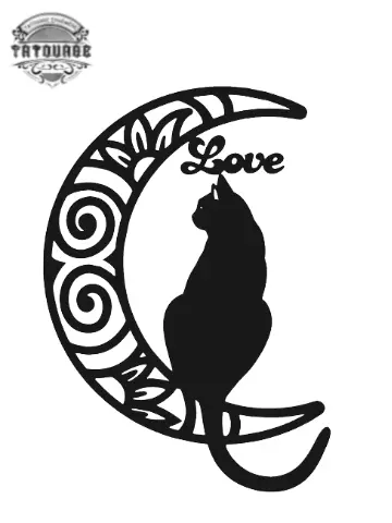 tatouage ephemere chat noir lune Tatouage éphémère chat noir lune