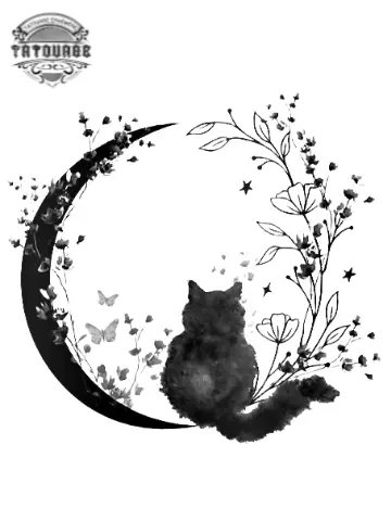 tatouage ephemere de lune chat Tatouage éphémère de lune chat