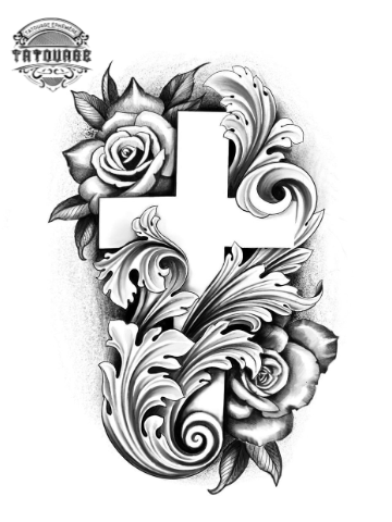 tatouage ephemere fleur croix Tatouage éphémère croix avec fleur