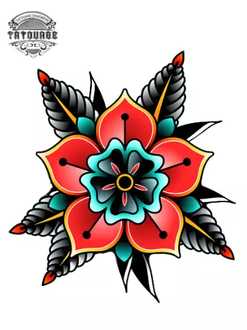 tatouage ephemere fleur old school Tatouage éphémère fleur old school