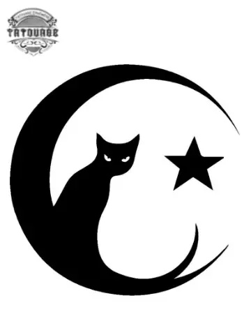 tatouage ephemere lune avec chat Tatouage éphémère lune avec chat