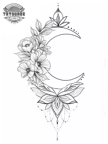 tatouage ephemere lune avec fleur Tatouage éphémère lune avec fleur