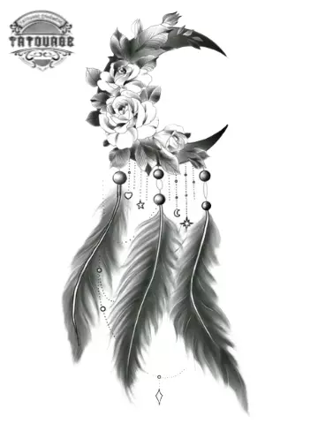 tatouage ephemere lune avec plume Tatouage éphémère lune plume
