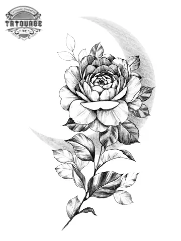 tatouage ephemere lune avec rose Tatouage éphémère lune avec rose