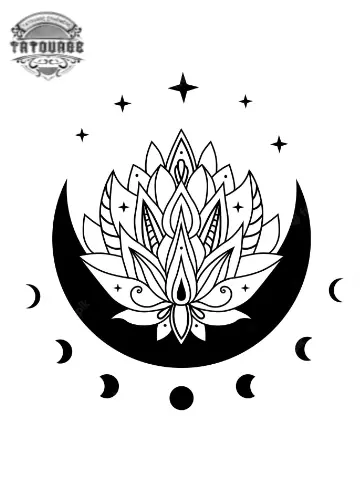 tatouage ephemere lune et fleur de lotus Tatouage éphémère lune et fleur de lotus