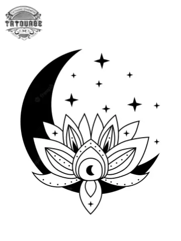 tatouage ephemere lune fleur de lotus Tatouage éphémère lune fleur de lotus