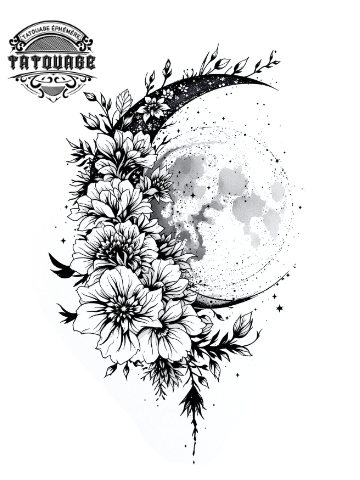 tatouage ephemere lune florale Tatouage éphémère lune florale
