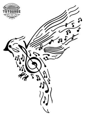 tatouage ephemere oiseau avec note de musique Tatouage éphémère oiseau avec note de musique