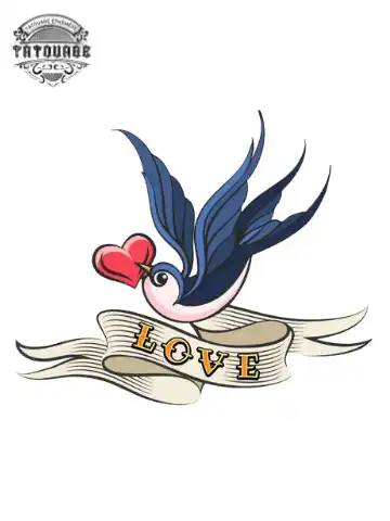 tatouage ephemere oiseau et coeur Tatouage éphémère oiseau et coeur