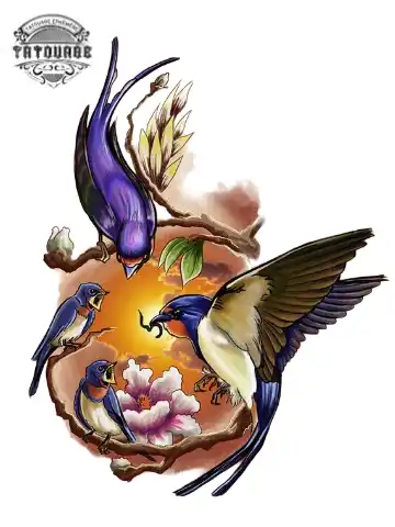 Tatouage éphémère oiseau famille