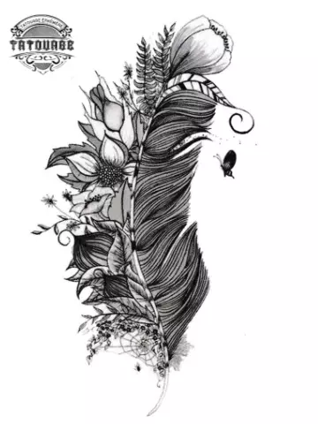 tatouage ephemere plume et fleur Tatouage éphémère plume et fleur