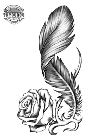 tatouage ephemere plume et rose Tatouage éphémère plume et rose