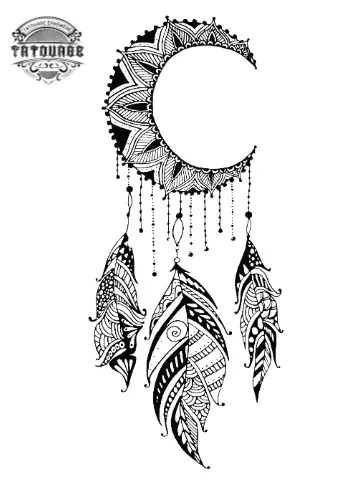 tatouage ephemere plume lune Tatouage éphémère plume lune