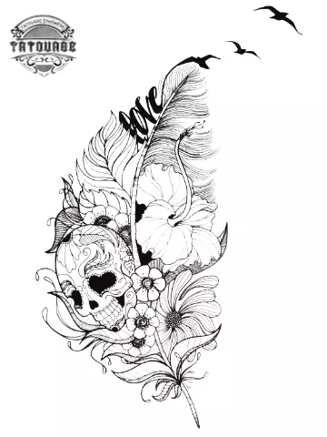 tatouage ephemere plume tete de mort Tatouage éphémère plume tête de mort