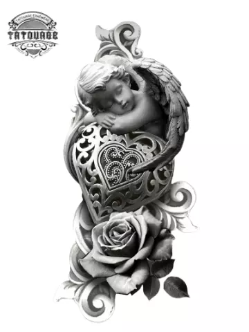 tatouage ephemere rose avec un ange Tatouage éphémère rose avec un ange