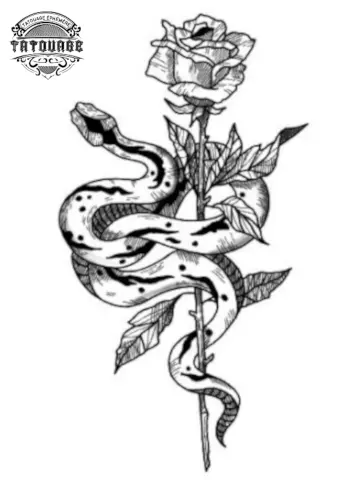 Tatouage éphémère rose et serpent