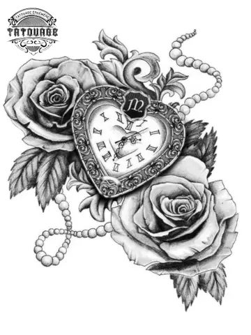 tatouage ephemere rose horloge Tatouage éphémère rose horloge