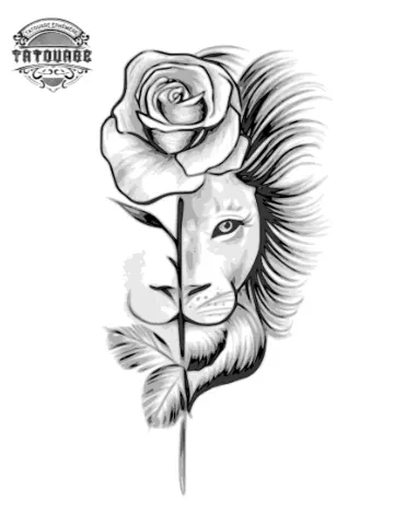 tatouage ephemere rose lion Tatouage éphémère rose lion