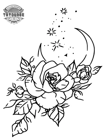 tatouage ephemere rose lune Tatouage éphémère rose lune