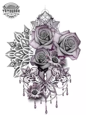 Tatouage éphémère rose mandala