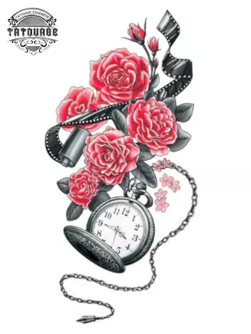 tatouage ephemere rose montre gousse Tatouage éphémère rose montre gousset