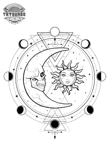 tatouage ephemere soleil dans lune Tatouage éphémère soleil dans lune