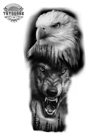 Tatouage éphémère aigle et loup