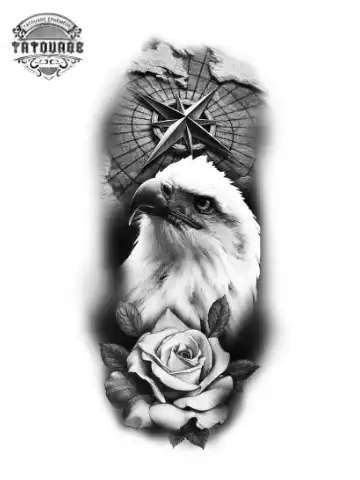 tatouage ephemere aigle et rose Tatouage éphémère aigle et rose