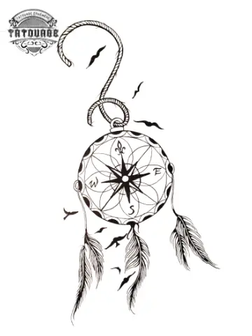 tatouage ephemere boussole attrape reve Tatouage éphémère boussole attrape rêve