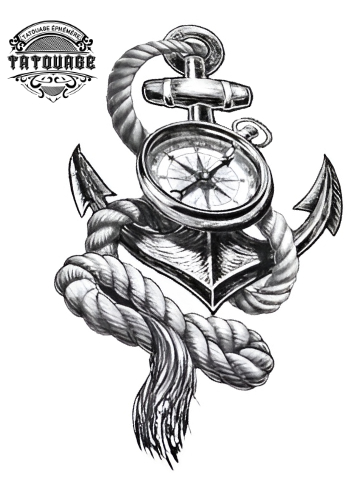 tatouage-ephemere-boussole-avec-ancre Tatouage éphémère boussole avec ancre