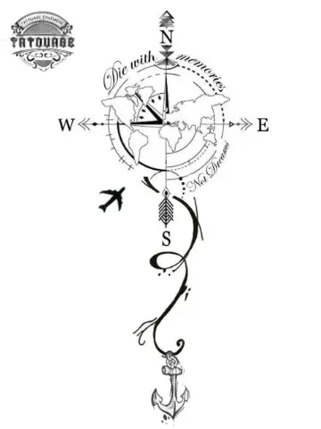 tatouage ephemere boussole avec carte Tatouage éphémère boussole avec carte