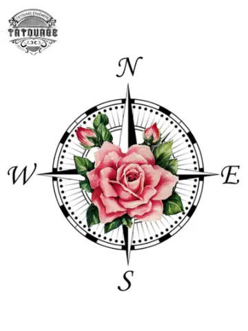 tatouage ephemere boussole avec rose Tatouage éphémère boussole avec rose