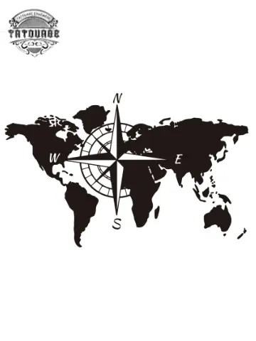 tatouage ephemere boussole et carte du monde Tatouage éphémère boussole et carte du monde