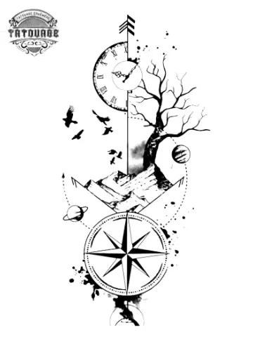 tatouage ephemere boussole et horloge Tatouage éphémère boussole et horloge