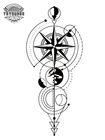 tatouage ephemere boussole geometrique Tatouage éphémère boussole géométrique