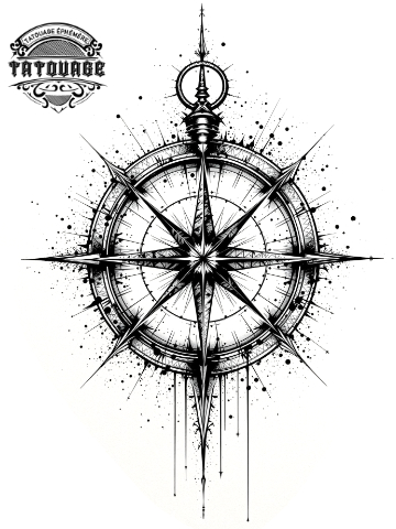 tatouage ephemere boussole gothique Tatouage éphémère boussole gothique