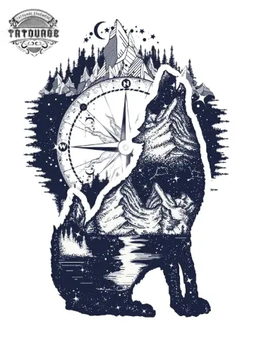 tatouage ephemere boussole loup Tatouage éphémère boussole loup
