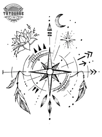 tatouage ephemere boussole lune Tatouage éphémère boussole lune