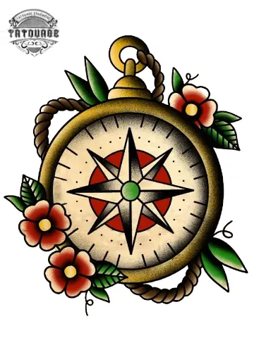 tatouage ephemere boussole old school Tatouage éphémère boussole old school