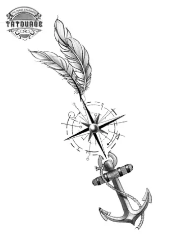 tatouage ephemere boussole plume Tatouage éphémère boussole plume