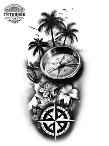 tatouage ephemere boussole realiste Tatouage éphémère boussole réaliste