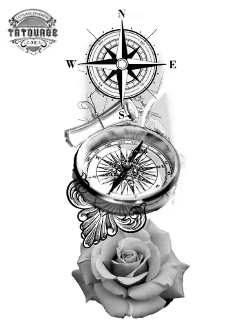 tatouage ephemere boussole rose Tatouage éphémère boussole rose