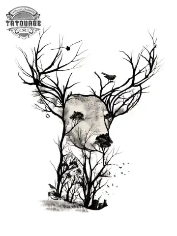 Tatouage éphémère cerf arbre