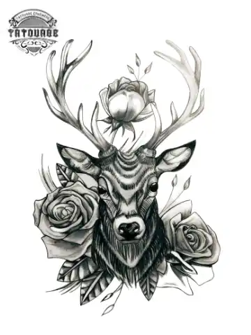 tatouage ephemere cerf avec des fleurs Tatouage éphémère cerf avec des fleurs