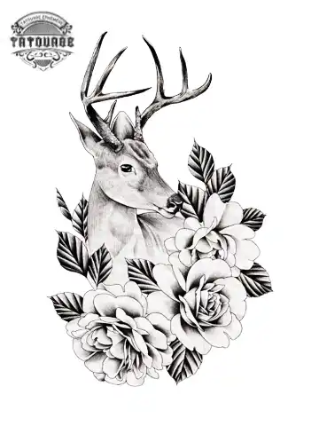 Tatouage éphémère cerf avec fleurs