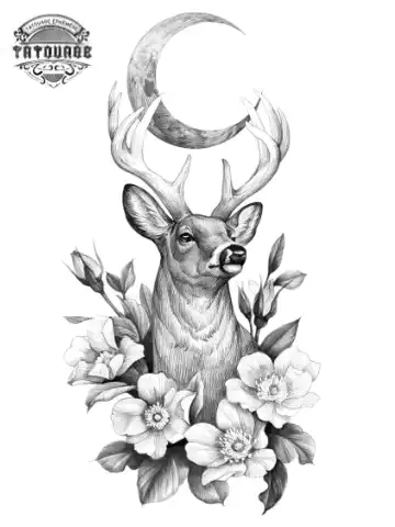 tatouage ephemere cerf et fleur Tatouage éphémère cerf et fleur