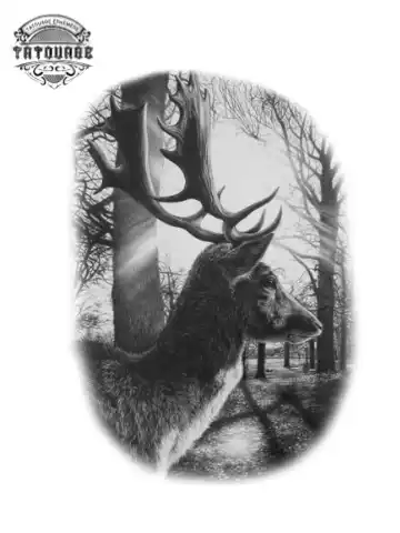 tatouage ephemere cerf et foret Tatouage éphémère cerf et forêt