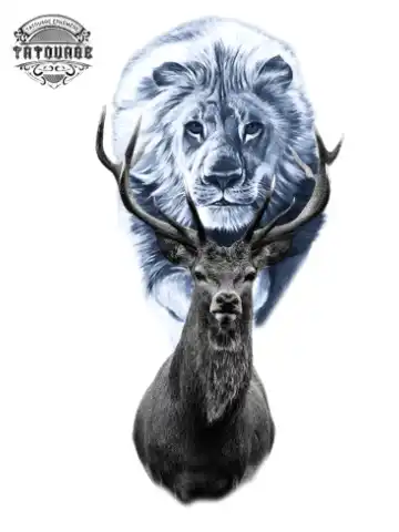 tatouage ephemere cerf et lion Tatouage éphémère cerf et lion